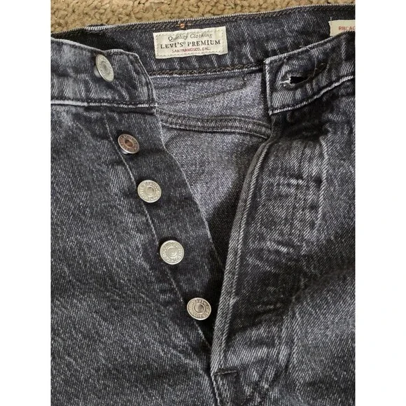 Levi’s Premium Ribcage Straight Ankle Jeans Washed Black Gray Button Fly - Sz 30 - Picture 6 of 15
